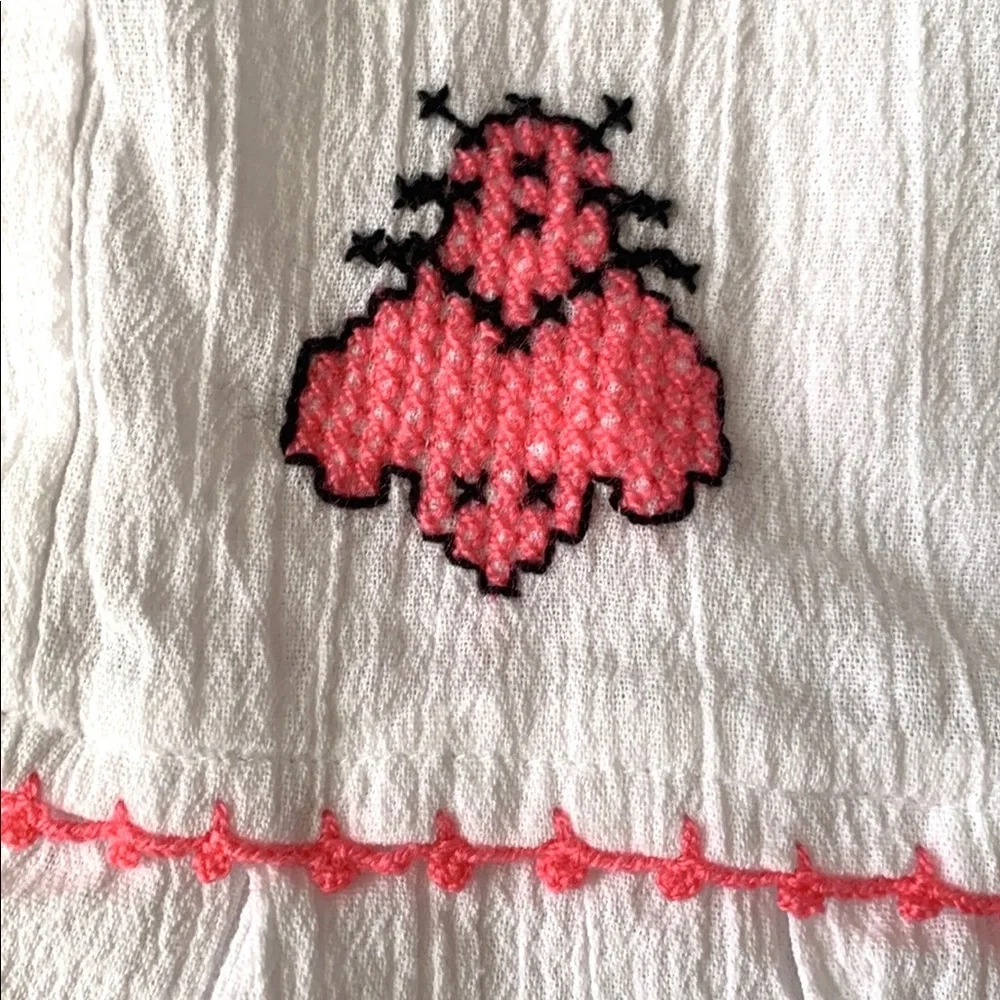 Girls Size 6 Dress Handmade Embroidered Stitch White Pink Kids Clothes